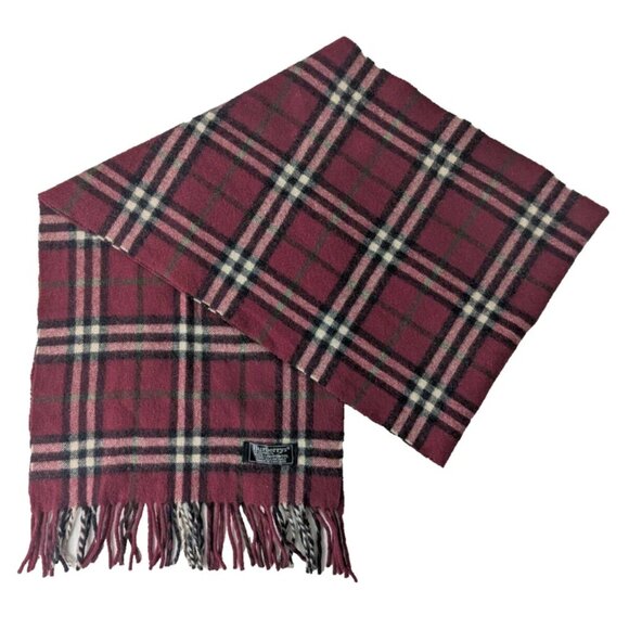 BURBERRY London Classic Nova Check Knit 100% LambsWool Neck Warmer Maroon SCARF - Picture 1 of 6